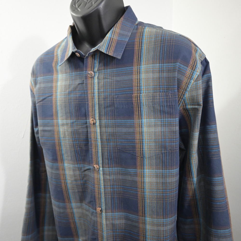 Prana Button Up Men XL Blue Plaid Long Sleeve Outdoor Casual Shirt